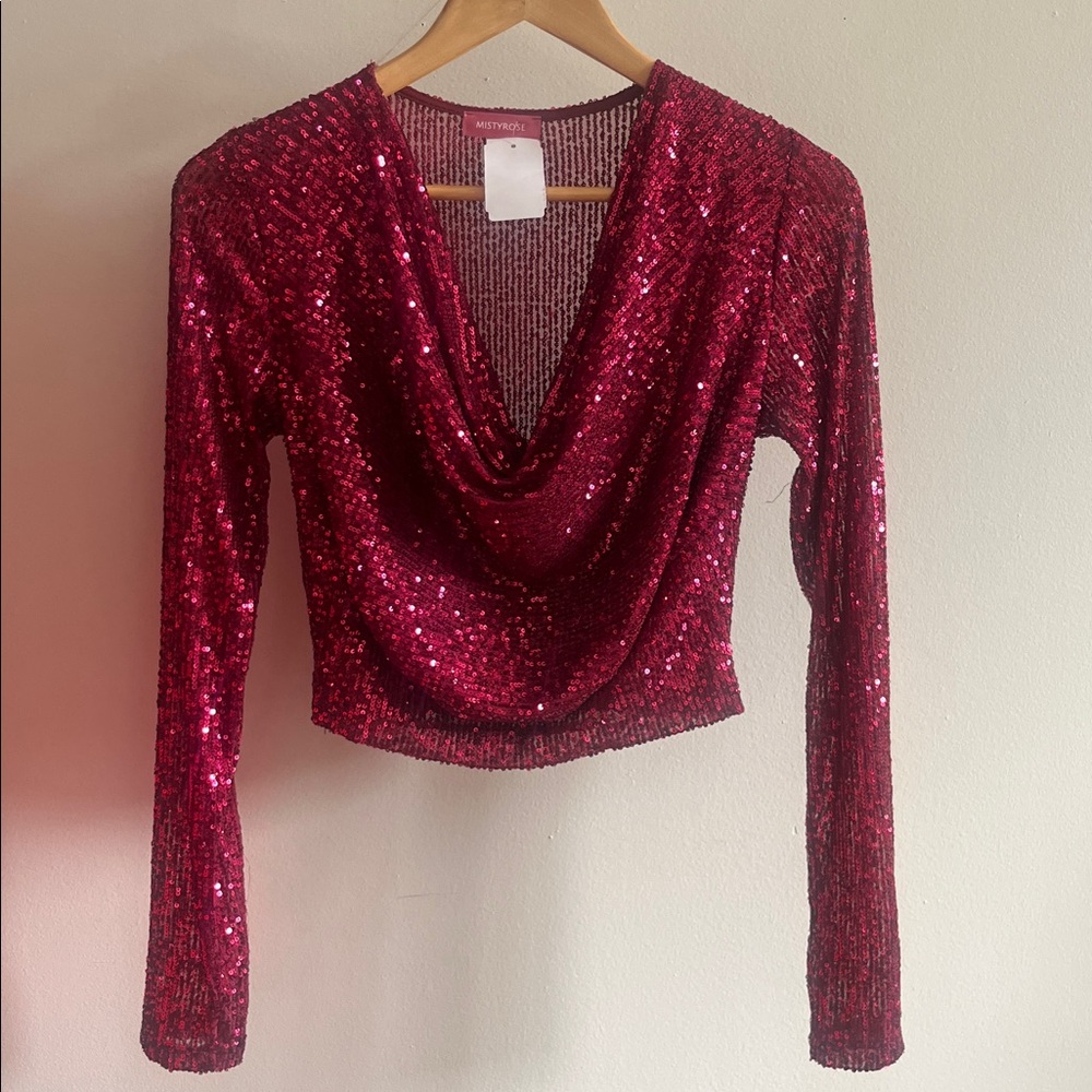 Pink Sequin Long Sleeve Top